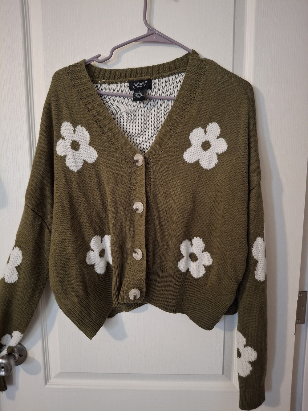JustFab Olive Green Floral Button-Up Cardigan